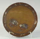 A JAPANESE MEIJI PERIOD BRONZE CHARGER; FROM THE WORKSHOP OF NOGAWA, decorated with two mixed metal