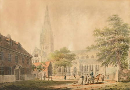 After Edward Dayes, Circa 1798, two views of Salisbury, a pair of hand-coloured prints, 12.5" x: After Edward Dayes, Circa 1798, two views of Salisbury, a pair of hand-coloured prints, 12.5" x 18.5" (32 x 47cm), (2).