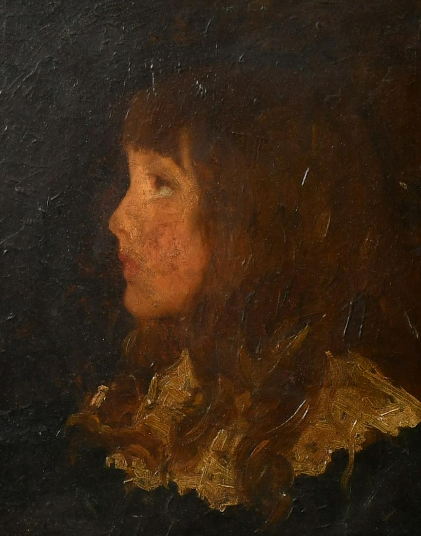 Late 19th Century, A side view portrait of a young girl with long hair, oil on panel, 11.25" x: Late 19th Century, A side view portrait of a young girl with long hair, oil on panel, 11.25" x 9.25", (28.5x23cm).
