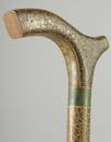 A VERY FINE 19TH CENTURY PERSIAN QAJAR KHATAMKARI MOSAIC BONE INLAID WOODEN WALKING STICK, 89.5cm