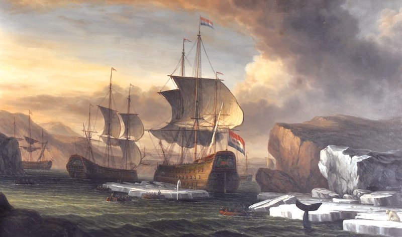 JAMES HARDY (20TH CENTURY): JAMES HARDY (20TH CENTURY) Whaling in the Arctic Waters. Signed. Oil on canvas. Unframed. 30 x 50ins.