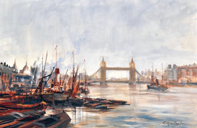 IVAN TAYLOR (20TH CENTURY) BRITISH: IVAN TAYLOR (20TH CENTURY) BRITISH River Thames from the Pool of London. Signed. Oil on board. 16 x 24ins.
