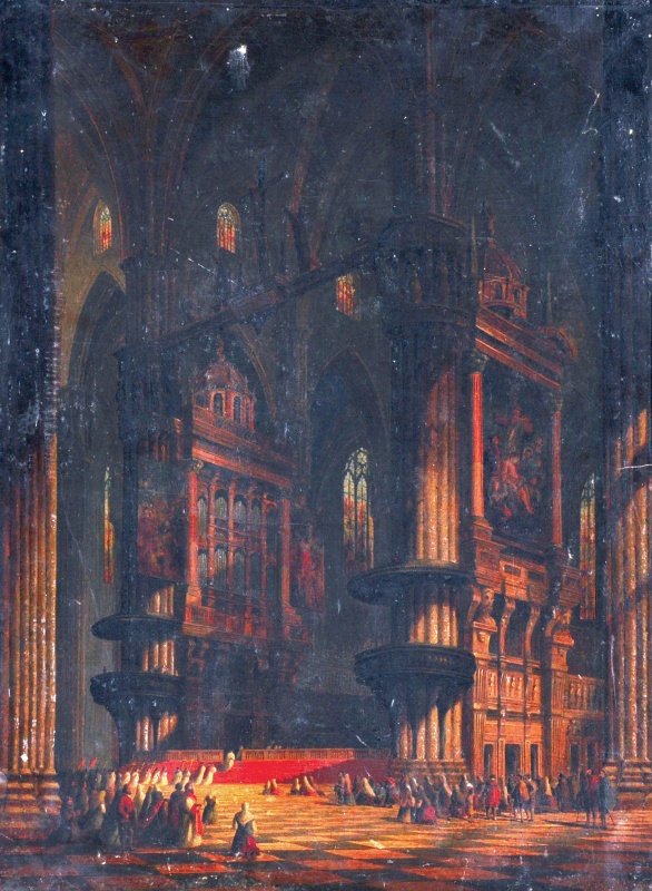 HENRY THOMAS SCHAFFER (1854-1915) BRITISH: HENRY THOMAS SCHAFFER (1854-1915) BRITISH A cathedral interior, believed to be Milan. Signed. Oil on canvas. 27 x 20ins.