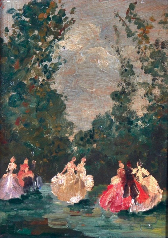 ATTRIBUTED TO EMMA CIARDI (1879-1933) ITALIAN: ATTRIBUTED TO EMMA CIARDI (1879-1933) ITALIAN Val Giardino di Villa Pisani. Bears signature and inscription on reverse. Oil on board. 12 x 8.5ins.