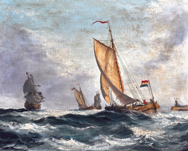 FRANZ VAN HALLES (20TH CENTURY) EUROPEAN: FRANZ VAN HALLES (20TH CENTURY) EUROPEAN A shipping scene. Oil on canvas. 16 x 20ins.