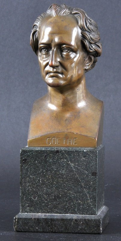 A. ZIELBAUER A SMALL BRONZE BUST OF GOETHE. Signe: A. ZIELBAUER A SMALL BRONZE BUST OF GOETHE. Signed. 5ins high on a marble plinth.