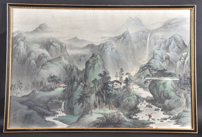 A GOOD SET OF FOUR 19TH CENTURY CHINESE INK LANDS: A GOOD SET OF FOUR 19TH CENTURY CHINESE INK LANDSCAPES contained with ebonised and gilded frames, depicting the four seasons. Minor foxing. 25ins x 17ins.