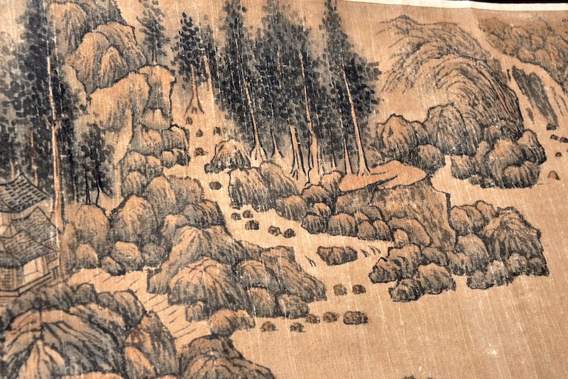 AFTER WANG MENG (1309-1385) CHINESE A GOOD CHINES: AFTER WANG MENG (1309-1385) CHINESE A GOOD CHINESE LANDSCAPE INK SCROLL together with another Japanese calligraphy scroll. Few minor splits, foxing. (2)