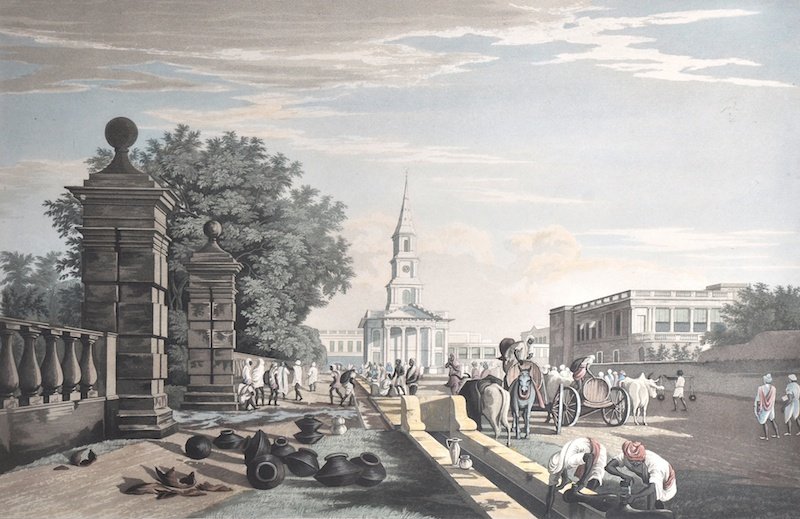 James B Fraser (19th Century) British. ‘View of S: James B Fraser (19th Century) British. ‘View of St John’s Cathedral’ Calcutta, Coloured Aquatint by F C Lewis, Published 1826, 19” x 23. 5” and companion piece; ‘A View of the Scotch Churc