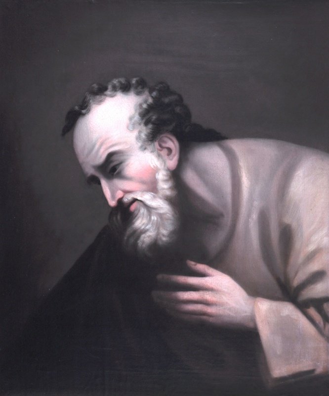 Circle of; Benjamin West (1738-1820) British/Amer: Circle of; Benjamin West (1738-1820) British/American. Bust portrait of a Saint, Oil on Canvas laid down, 30” x 25”