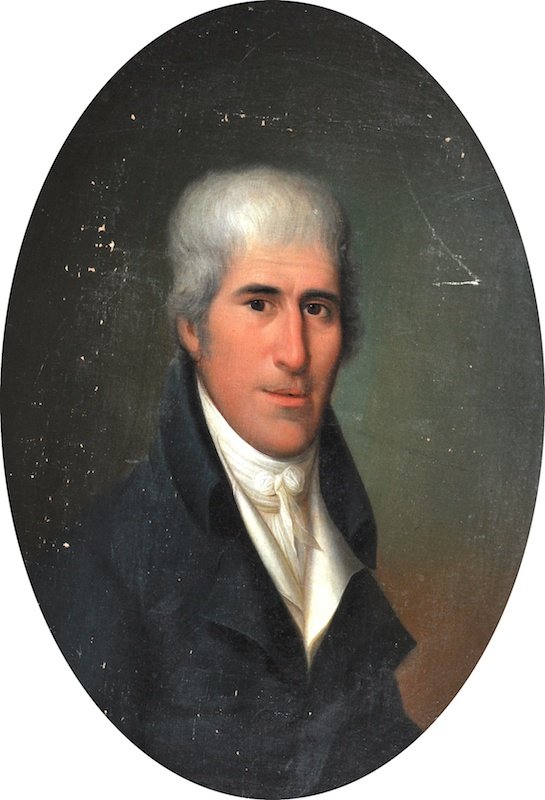 19th Century American School, Portrait of a Man, : 19th Century American School, Portrait of a Man, in a Blue Coat and White Cravat, Possibly Andrew Jackson (1745-1845) 7th President of America, Oil on Canvas laid down, Oval, 27” x 20”