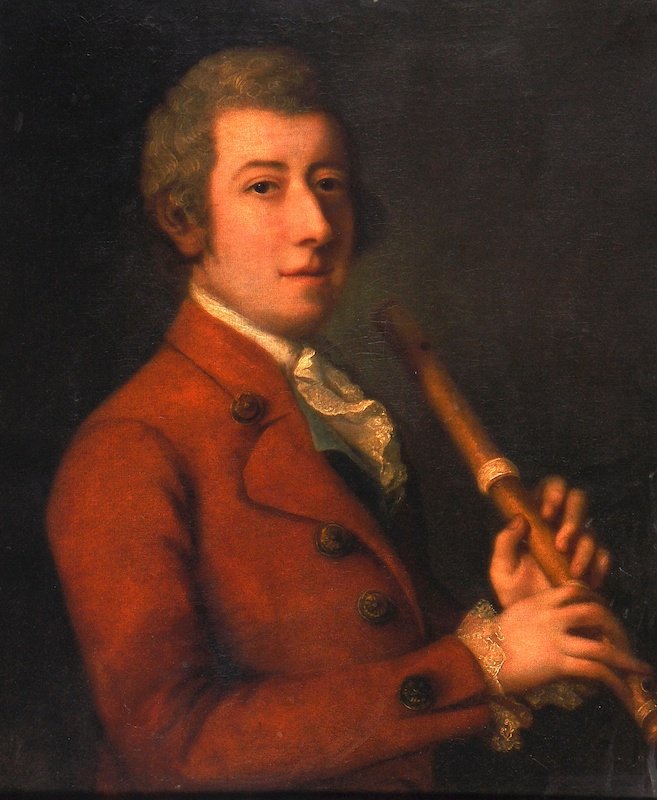 Circle of; George Knapton (1698-1778) British. Or: Circle of; George Knapton (1698-1778) British. Originally thought to be a Portrait of Thomas Augustine Arne (1710-1778), Composer, holding a Traverso, this could possibly be a Portrait of his Son, Mic