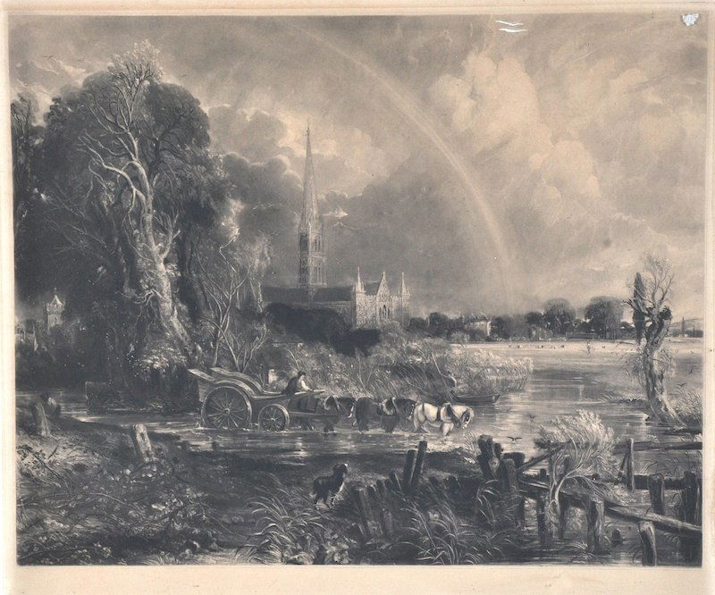 After; John Constable (1776-1837) British. ‘Sa: After; John Constable (1776-1837) British. ‘Salisbury Cathedral’ a Mezzotint by David Lucas, Proof before letters, 27” x 31”.