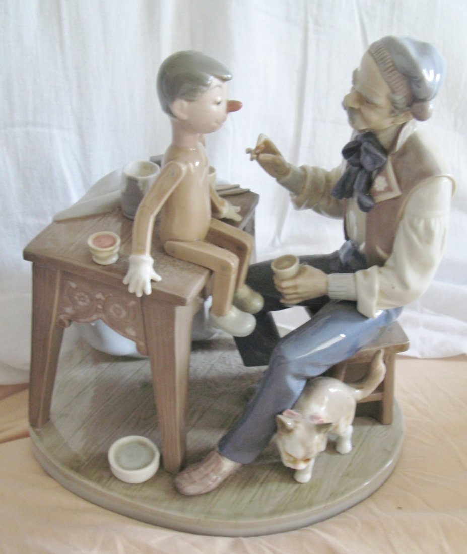 Lladro figural group, “The Puppet Painter” 1986,: Lladro figural group, “The Puppet Painter” 1986, Pinocchio and Geppeto, Salvador Furio, 9. 5”x8. 8”, good condition