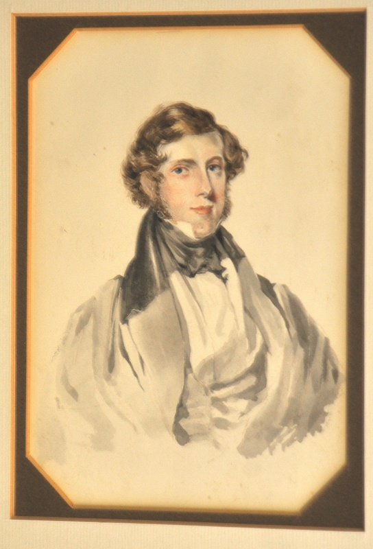 Attributed to; Sir William Blake Richmond (1842-1921) B: Attributed to; Sir William Blake Richmond (1842-1921) British. Portrait of a young man, watercolour, and a pencil drawing of the same man verso, octagonal, 8” x 5.7”.