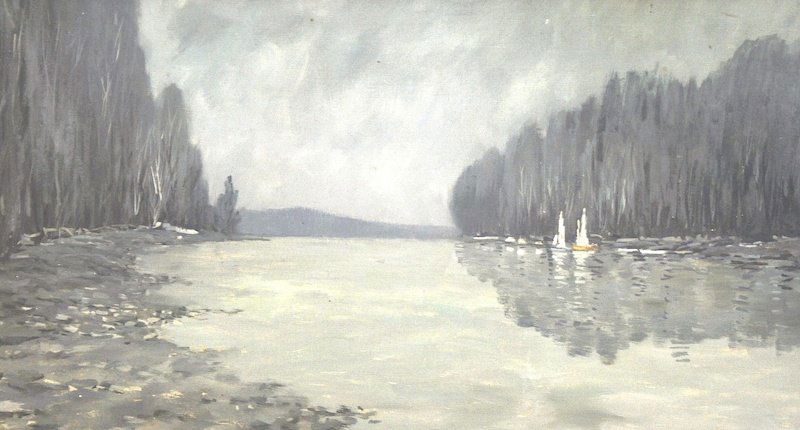 Circle of; John Atkinson Grimshaw (1836-1893) British. : Circle of; John Atkinson Grimshaw (1836-1893) British. “Moonlit Lake Landscape at Ullswater – England”, Oil on Canvas, Bears a Signature, 15.5” x 28.52.