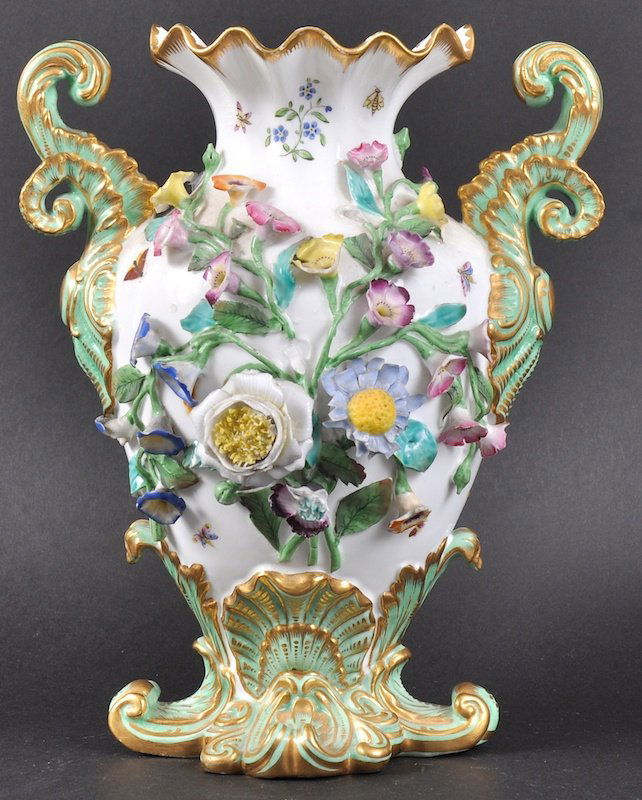 A 19TH CENTURY MINTON TWIN HANDLED FLORAL VASE encruste Feb 22, 2013