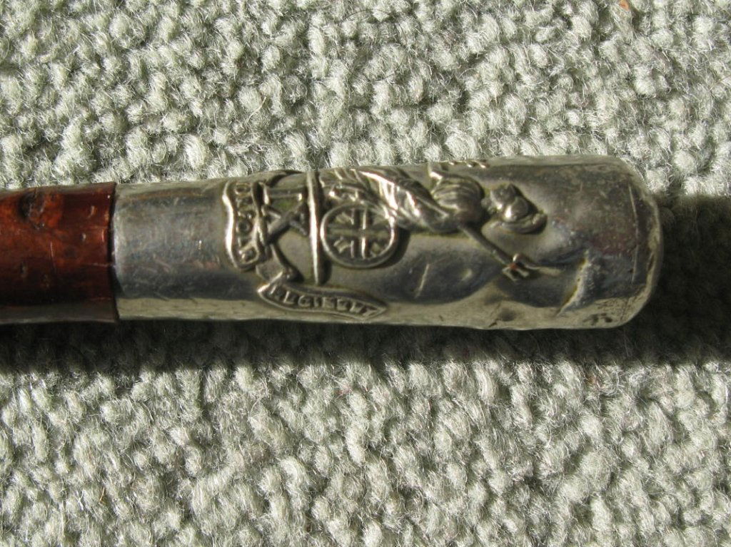 British Army swagger stick, silver top with IX Norfolk : British Army swagger stick, silver top with IX Norfolk Regiment shield, minor dents