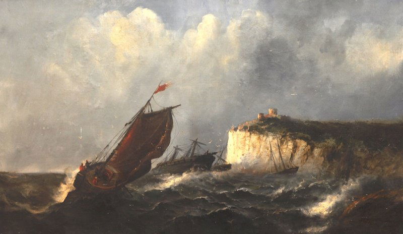 John Constable Fanning (19th Century) British. Shipping: John Constable Fanning (19th Century) British. Shipping in a swell off the coast, Oil on Canvas, Signed and Dated’78, 30” x 50”.