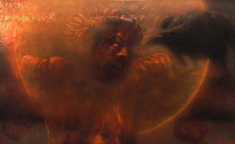 Pietro Psaier (19362004) Italian. ‘Crucifixion, No. 8,: Pietro Psaier (19362004) Italian. ‘Crucifixion, No. 8, Golgotha, The Last Picture Show, 2004, Del Museo De Pasion. Heavy oil base upon canvas with inks, tints and liquidex, Signed, Unframed, 32” x