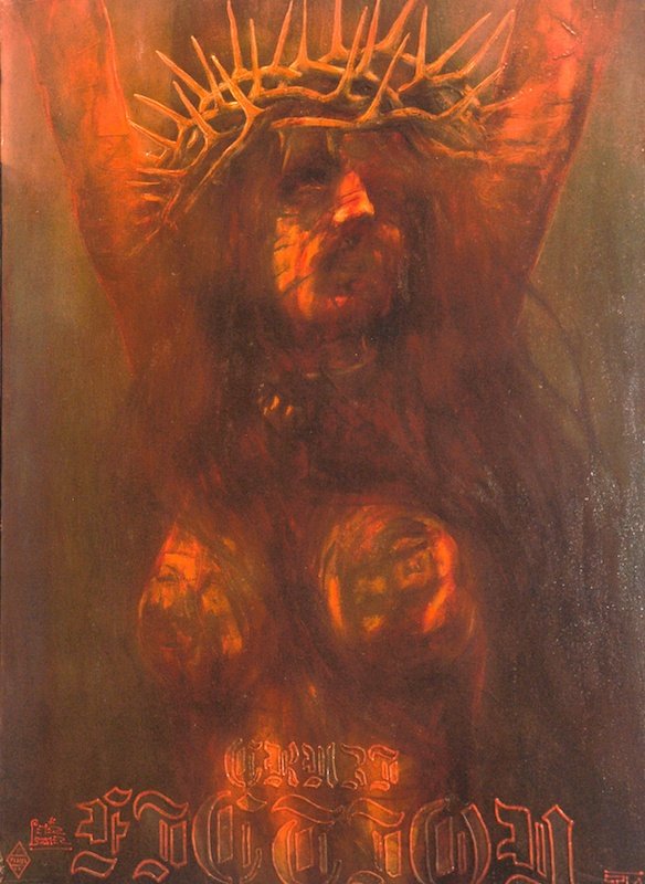 Pietro Psaier (19362004) Italian. ‘Crucifixion, No.16,: Pietro Psaier (19362004) Italian. ‘Crucifixion, No.16, Revelations 22.7, Behold I am coming quickly, The Last Picture Show, 2004, Del Museo De Pasion. Heavy oil base upon canvas with inks, tints and