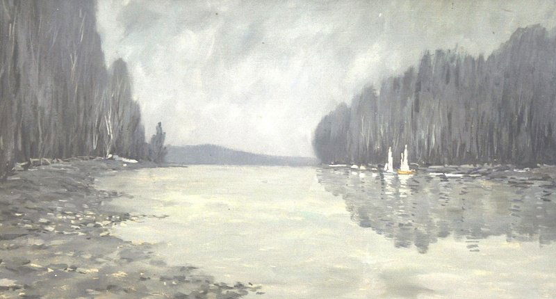 Circle of; John Atkinson Grimshaw (18361893) British. : Circle of; John Atkinson Grimshaw (18361893) British. “Moonlit Lake Landscape at Ullswater – England”, Oil on Canvas, Bears a Signature, 15.5” x 28.52.