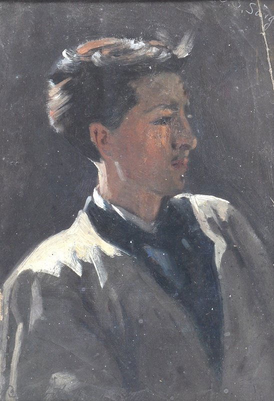 James Carroll Beckwith (1852-1917) American. Portrait o: James Carroll Beckwith (1852-1917) American. Portrait of a Man, believed to be John Singer Sargent, looking to the left with the sunlight coming from behind, Oil on Canvas, Signed and Dated December 1