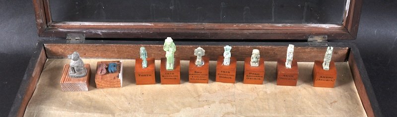 NINE SMALL FAIENCE GATED NEW KINGDOM EGYPTIAN AMULETS, : NINE SMALL FAIENCE GATED NEW KINGDOM EGYPTIAN AMULETS, 1ins plus ear.