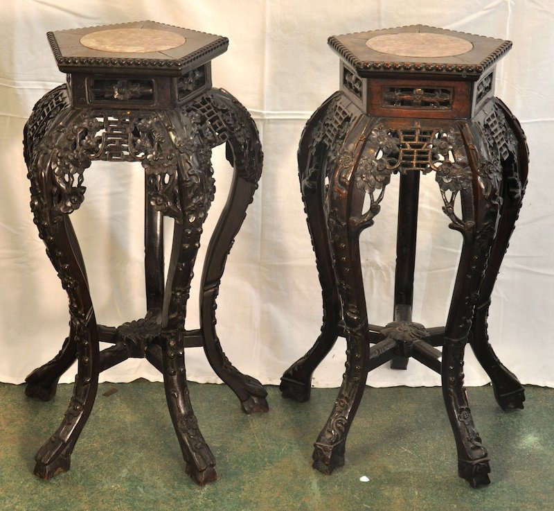 A PAIR OF LATE 19TH CENTURY CHINESE HARDWOOD MARBLE