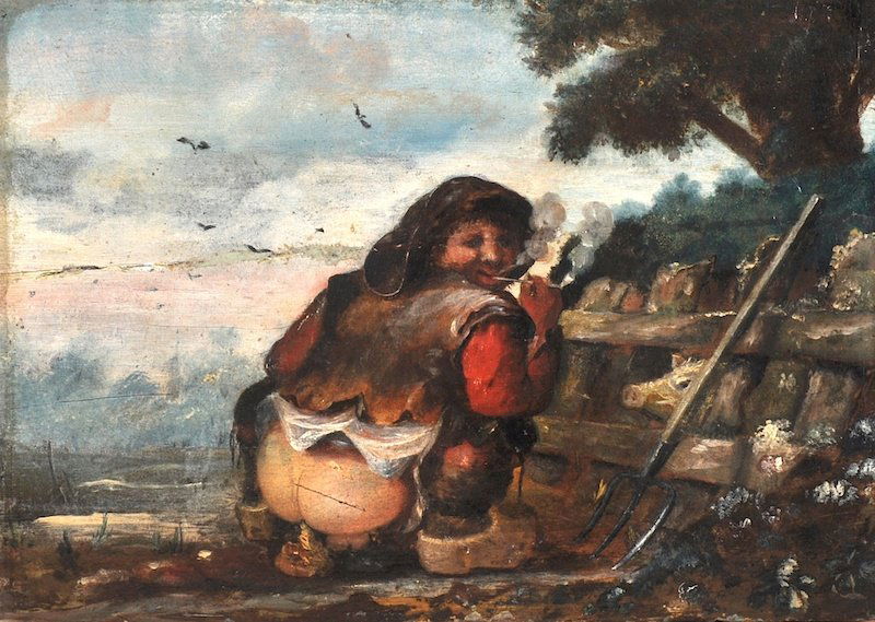 17th Century Dutch School. Behind the Pig Sty, Oil on P: 17th Century Dutch School. Behind the Pig Sty, Oil on Panel, Unframed, 8.25” x 11.25”.