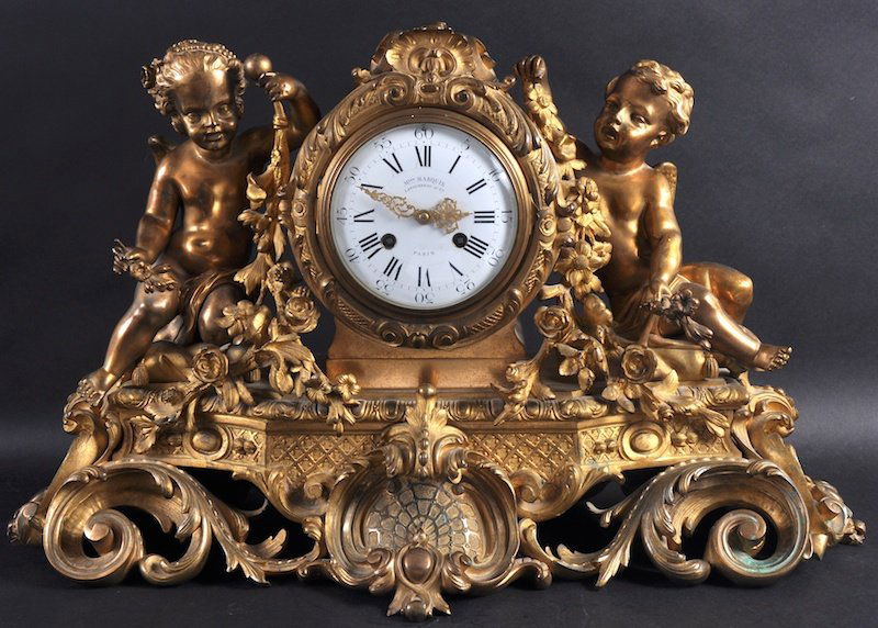 A SUPERB LARGE 18TH CENTURY FRENCH ORMOLU CLOCK by MSON: A SUPERB LARGE 18TH CENTURY FRENCH ORMOLU CLOCK by MSON MARQUIS, LANGUEREAU & CO, PARIS, the movement stamped LANGUEREAU, PARIS and striking on a single bell, the case with two winged cupids, scrolls