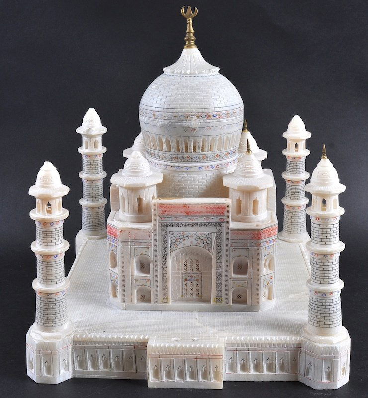 AN ALABASTER MODEL OF THE TAJ MAHAL. 12ins high. : AN ALABASTER MODEL OF THE TAJ MAHAL. 12ins high.