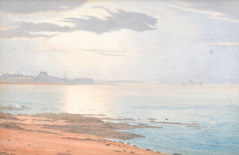 Julian Alden Weir (1852-1919) American. “Portobello: Julian Alden Weir (1852-1919) American. “Portobello Pier from near Joppa Saltpans, Edinburgh”, Watercolour, Inscribed on the reverse, 6” x 9”
