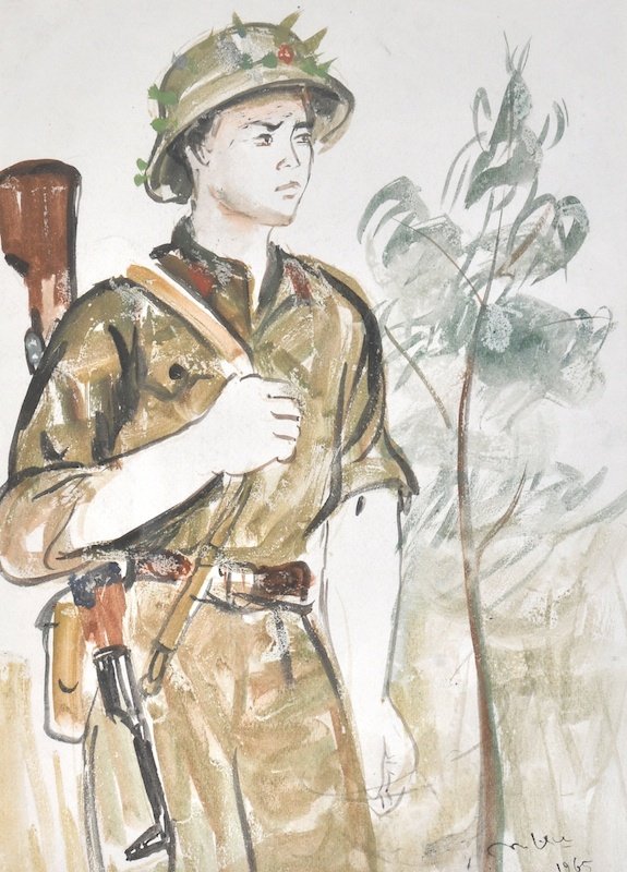 Professor Nguyen Thu (1930- ) Vietnamese. “In The: Professor Nguyen Thu (1930- ) Vietnamese. “In The Jungle”, Watercolour, Signed and Dated 1965, 16.5” x 12”. Provenance; Roy Miles Gallery