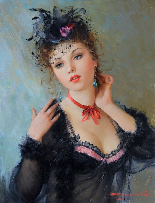 Konstantin Razumov (1974- ) Russian. ‘Portrait of a: Konstantin Razumov (1974- ) Russian. ‘Portrait of a Young Lady’, Oil on Canvas, Signed, 13.75” x 10.5”.