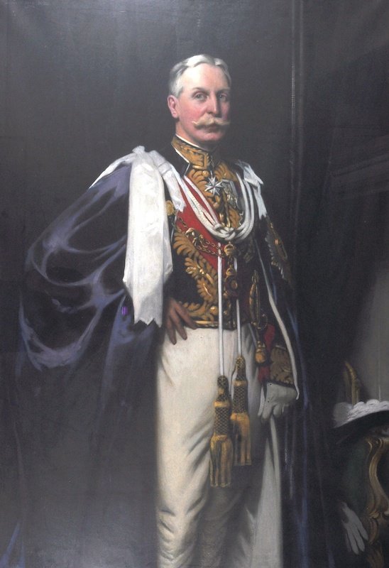 John St. Helier Lander (1869-1944) British. Portrait of: John St. Helier Lander (1869-1944) British. Portrait of Sir Louis William Dane, G.C.I.E, C.S.I., I.C.S. (1856-1946) stand three-quarter length in Uniform. The Dane’s of Enniskillen, Married Edith No
