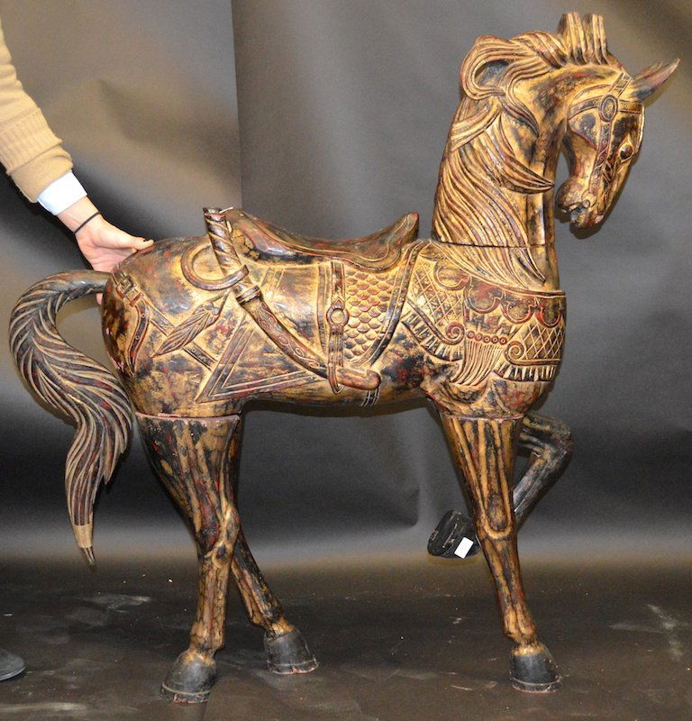 A LARGE CHINESE CARVED WOODEN HORSE. 3ft long. Dec 13, 2013 John
