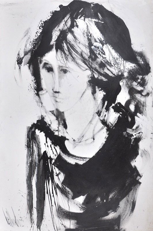 Gino Hollander (b.1924) American. Bust Portrait of a: Gino Hollander (b.1924) American. Bust Portrait of a Girl, Oil on Canvas, Signed and Dated ’78, Unframed, 70” x 47”.