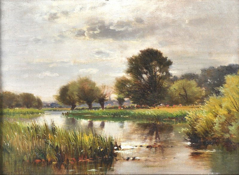 Ernest Parton (1845-1933) American. ‘On the Ouse,: Ernest Parton (1845-1933) American. ‘On the Ouse, Bedfordshire’, Oil on Artists Board, Signed, 10.5” x 14.5”.