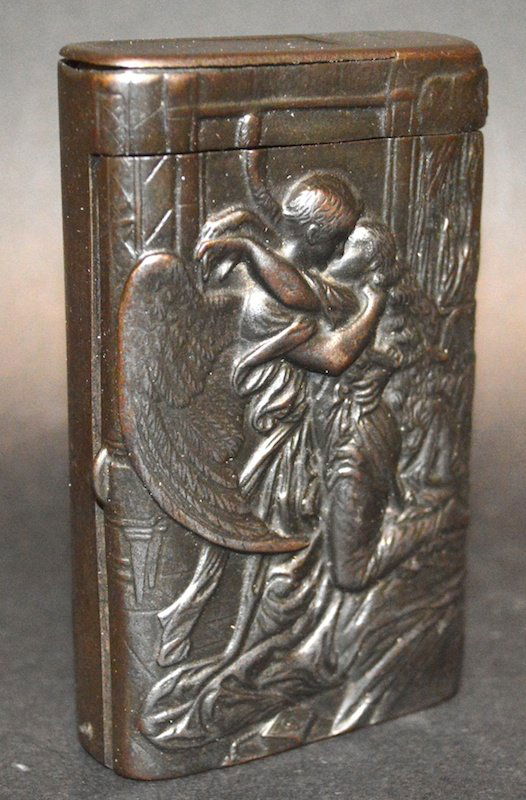 AN EARLY 20TH CENTURY RUSSIAN GUN METAL VESTA with: AN EARLY 20TH CENTURY RUSSIAN GUN METAL VESTA with classical lid. 3.75ins long.