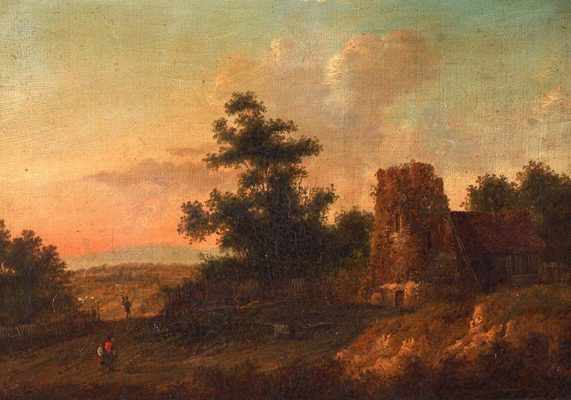 Charles Morris (19th Century) British. A Landscape with: Charles Morris (19th Century) British. A Landscape with figures on a track, Oil on Canvas, Signed, 10” x 14”.