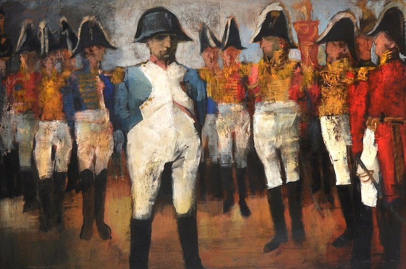 Harold Wood (1918- ) British. Napoleon surrounded: Harold Wood (1918- ) British. Napoleon surrounded by Soldiers, Oil on Board, Signed and Dated ’67, 40” x 60”.