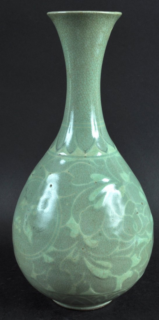 A LATE 19TH CENTURY KOREAN CELADON POTTERY VASE painted