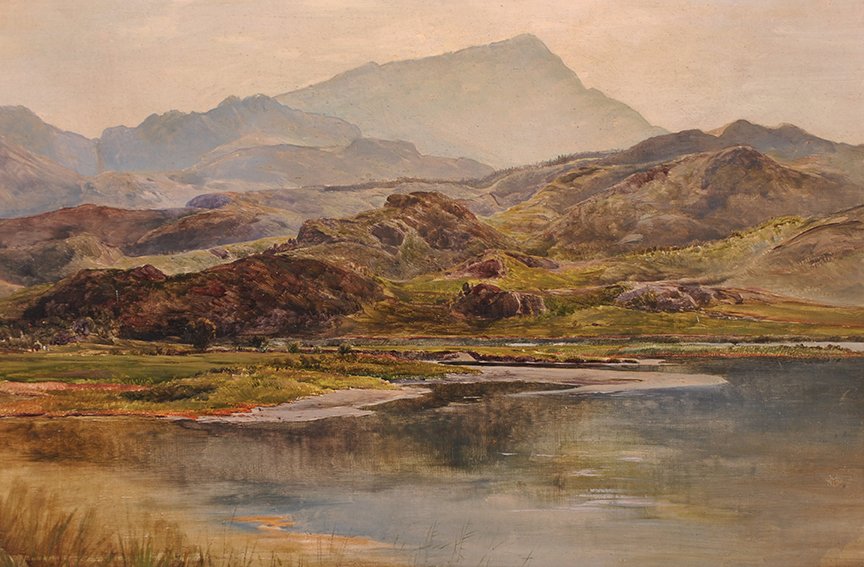 Circle of Benjamin Williams Leader (1831-1923) British.: Circle of Benjamin Williams Leader (1831-1923) British. ‘Moel Siabod, North Wales’, Oil on Board, Inscribed on the reverse, 11” x 17”. £200-£300 .
