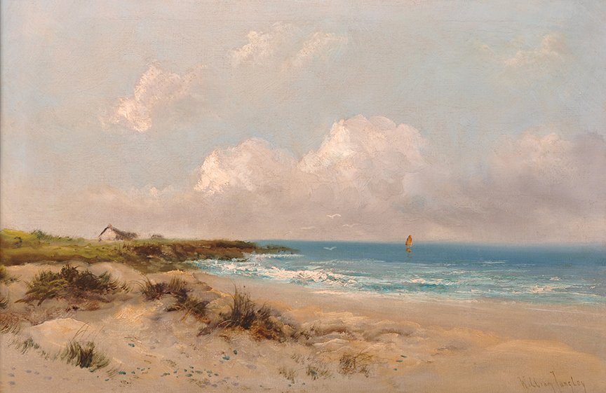William Langley (1852-1922) British. A Sandy Beach: William Langley (1852-1922) British. A Sandy Beach Scene, Oil on Canvas, Signed, 16” x 24”. £80-£120 .