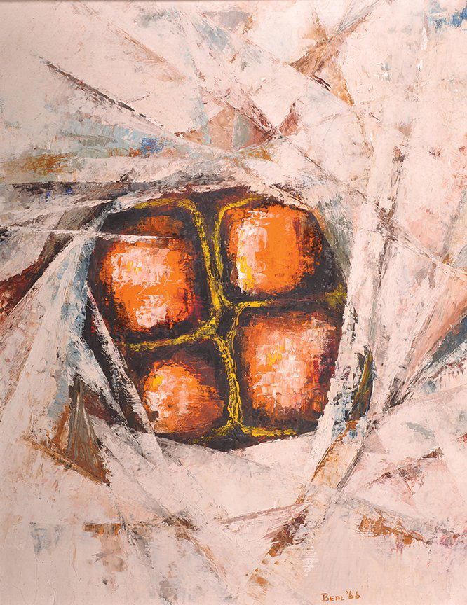 Jack Beal (1931-2013) American. ‘…… White 1, (Nucleus),: Jack Beal (1931-2013) American. ‘…… White 1, (Nucleus), Oil on Board, Signed and Dated ’66, and Indistinctly Inscribed on a label verso, 30” x 24”. £1000-£2000 .