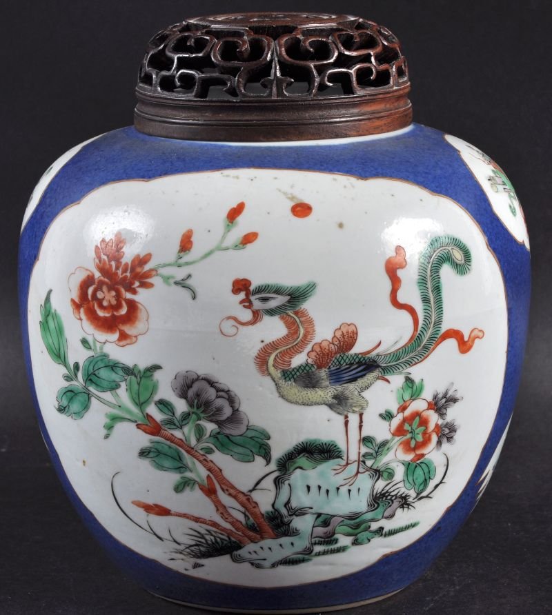 A 19TH CENTURY CHINESE POWDER BLUE GROUND GINGER JAR