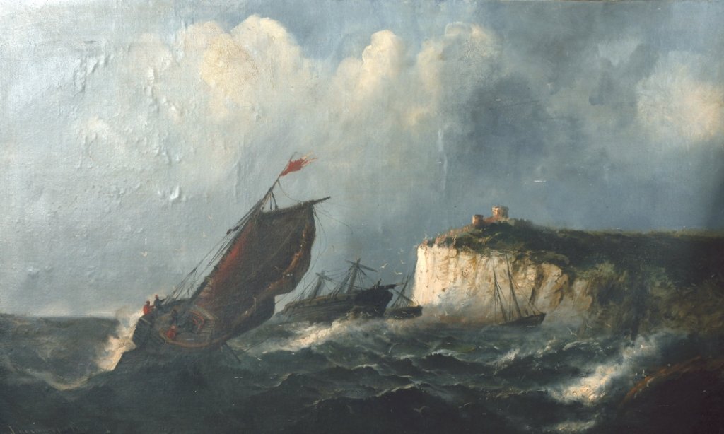 John Constable Fanning (19th Century) British. Shipping: John Constable Fanning (19th Century) British. Shipping in a swell off the coast, Oil on Canvas, Signed and Dated’78, 30” x 50”. £800-£1200 .