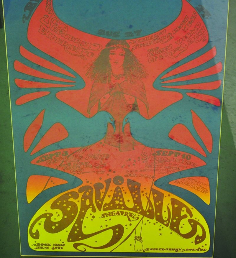 AMENS PRESENTATION SUNDAY AT THE SAVILLE AUG. 27 JIMI: AMENS PRESENTATION SUNDAY AT THE SAVILLE AUG. 27 JIMI HENDRIX EXPERIENCE. 29ins x 19ins. £80-120.