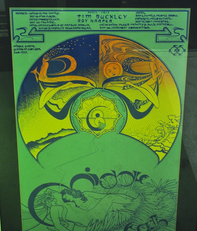 TIM BUCKLEY AND ROY HARPER, MIDDLE EARTH, 43 KINGS ST.: TIM BUCKLEY AND ROY HARPER, MIDDLE EARTH, 43 KINGS ST. 29ins x 19ins. £100-150.
